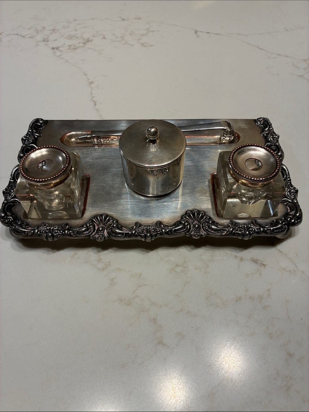 Antique Silver Plated Desk Set by Israel Freeman & Son of England